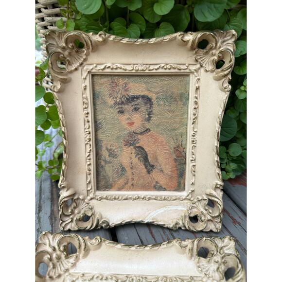 Vintage French pictures ladies girls portraits art Victorian set 4, floral wall - Picture 7 of 13